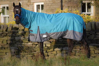 1200D Lightweight Waterproof Horse Turnout Rug 0g No Fill Combo Full Neck Aqua/Dark Grey