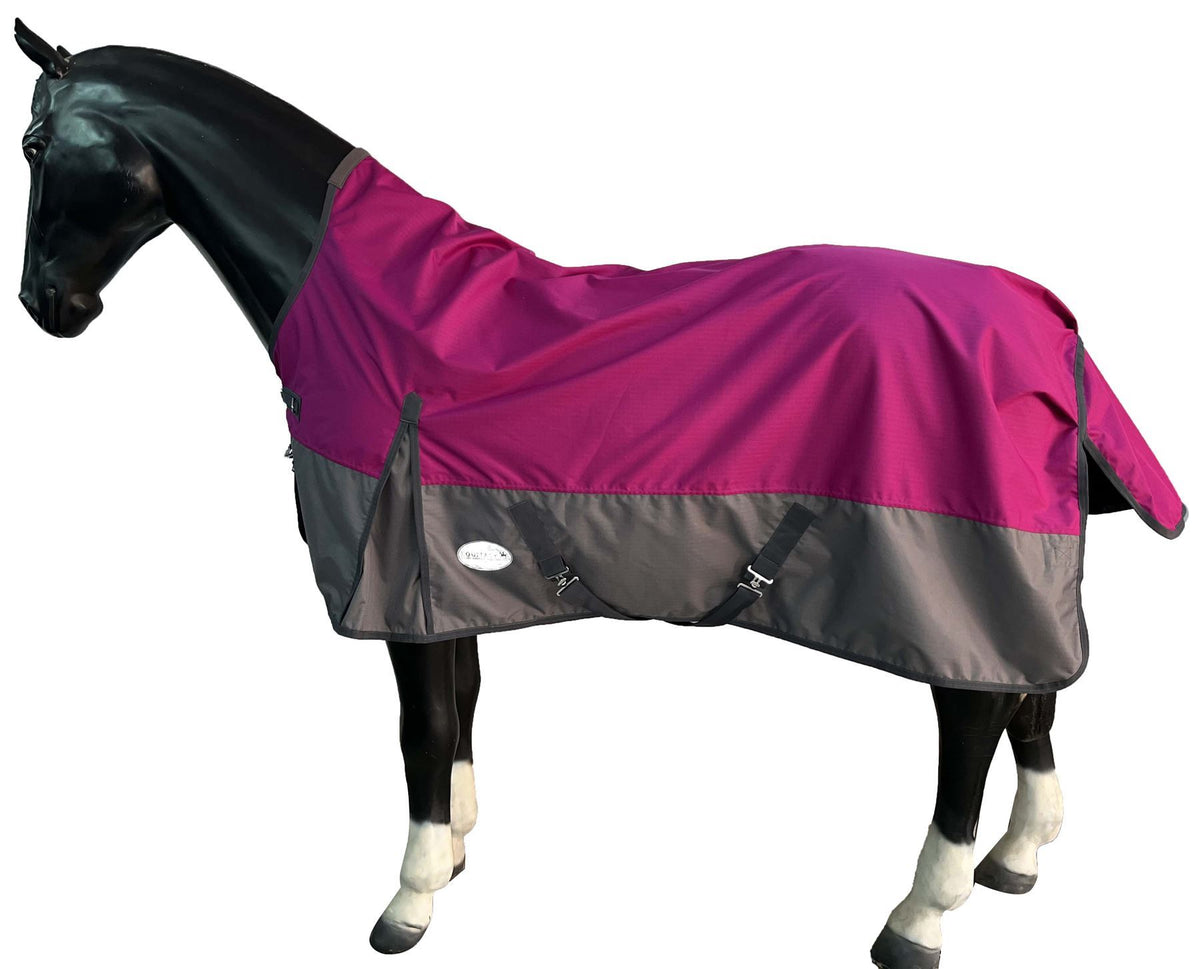 600D Lightweight Waterproof Horse Turnout Rug 0g No Fill Half Neck Fleece Lining Raspberry/Grey