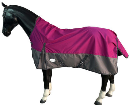 600D Lightweight Waterproof Horse Turnout Rug 0g No Fill Half Neck Fleece Lining Raspberry/Grey