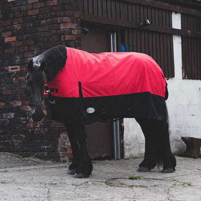 1200D Mediumweight Waterproof Horse Turnout Rug 100g Fill Standard Neck Red/Black