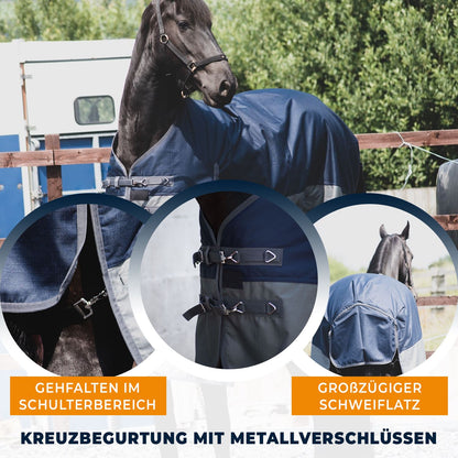 1200D Mediumweight Waterproof Horse Turnout Rug 100g Fill Standard Neck Navy/Grey
