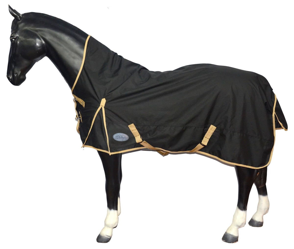 600D Mediumweight Waterproof Horse Turnout Rug 50g Fill Half Neck Black