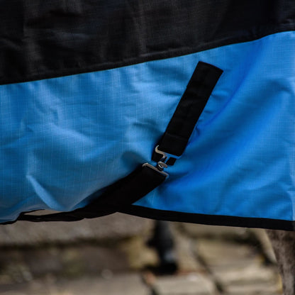 1200D Mediumweight Waterproof Horse Turnout Rug 100g Fill Half Neck Black/Baby Blue