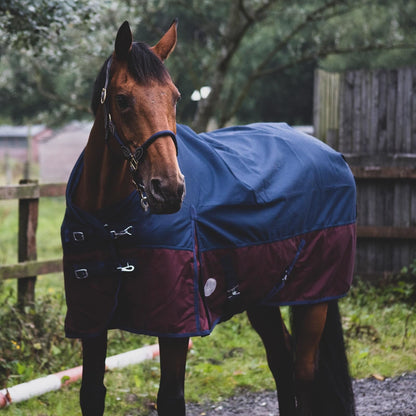 1200D Lightweight Waterproof Horse Turnout Rug 0g No Fill Standard Neck Navy/Burgundy