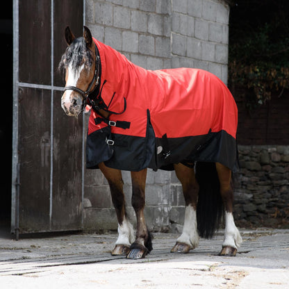 600D Mediumweight Waterproof Horse Turnout Rug 50g Fill Combo Full Neck Red/Black
