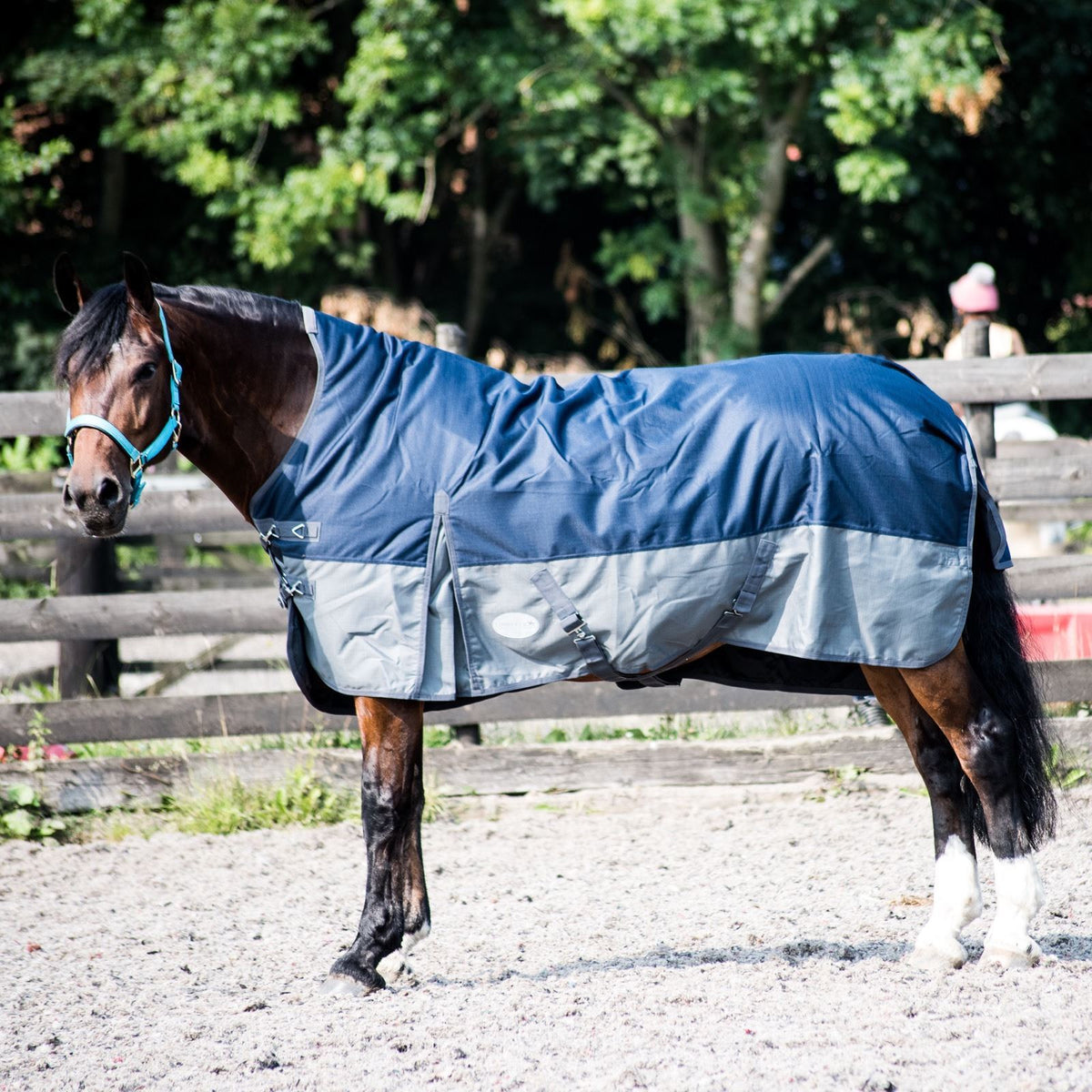 600D Lightweight Waterproof Horse Turnout Rug 0g No Fill Half Neck Navy/Grey