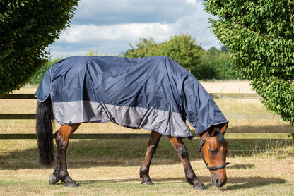 600D Lightweight Waterproof Horse Turnout Rug 0g No Fill Combo Full Neck Navy/Grey