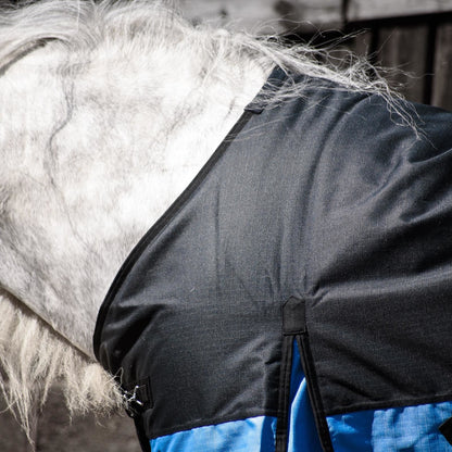 1200D Mediumweight Waterproof Horse Turnout Rug 100g Fill Standard Neck Black/Baby Blue