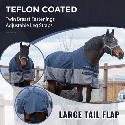 600D Lightweight Waterproof Horse Turnout Rug 0g No Fill Regular Neck Navy/Grey