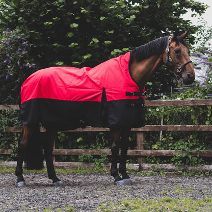 1200D Mediumweight Waterproof Horse Turnout Rug 100g Fill Half Neck Red/Black