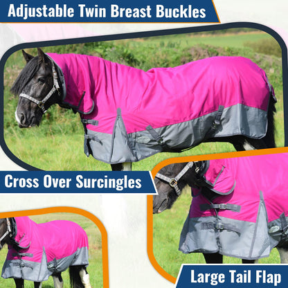 600D Lightweight Waterproof Horse Turnout Rug 0g No Fill Combo Full Neck Raspberry/Dark Grey