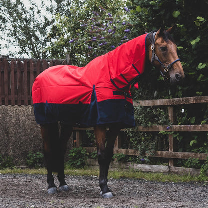 1200D Mediumweight Waterproof Horse Turnout Rug 50g Fill Combo Full Neck Red/Navy