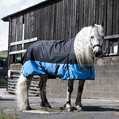 1200D Mediumweight Waterproof Horse Turnout Rug 100g Fill Standard Neck Black/Baby Blue
