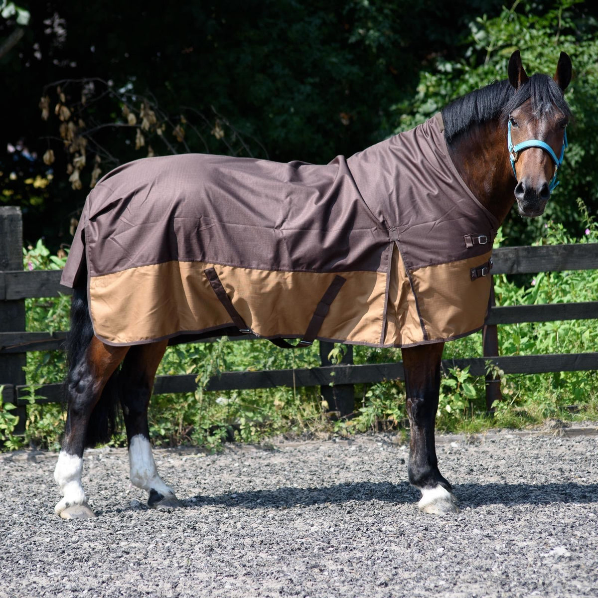1200D Lightweight Waterproof Horse Turnout Rug 0g No Fill Half Neck Dark Brown/Light Brown