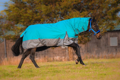 1200D Lightweight Waterproof Horse Turnout Rug 0g No Fill Combo Full Neck Aqua/Dark Grey