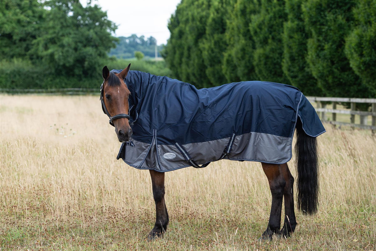 600D Lightweight Waterproof Horse Turnout Rug 0g No Fill Combo Full Neck Navy/Grey
