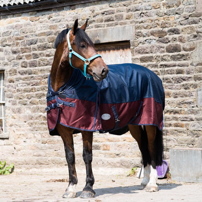 600D Lightweight Waterproof Horse Turnout Rug 0g No Fill Half Neck Navy/Maroon