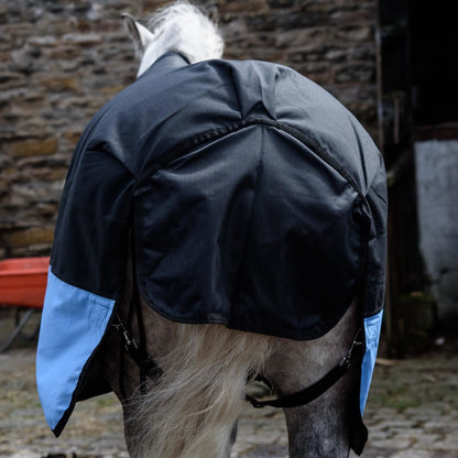 1200D Mediumweight Waterproof Horse Turnout Rug 100g Fill Standard Neck Black/Baby Blue