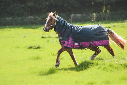 600D Lightweight Waterproof Horse Turnout Rug 0g No Fill Combo Full Neck Navy/Raspberry