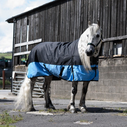 1200D Mediumweight Waterproof Horse Turnout Rug 100g Fill Standard Neck Black/Baby Blue