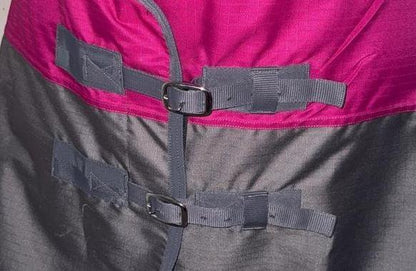 600D Mediumweight Waterproof Horse Turnout Rug 200g Fill Combo Full Neck Raspberry/Grey