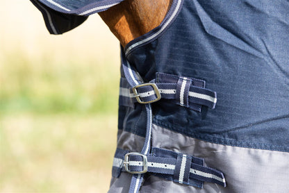 600D Mediumweight Waterproof Horse Turnout Rug 100g Fill Combo Full Neck Navy/Grey