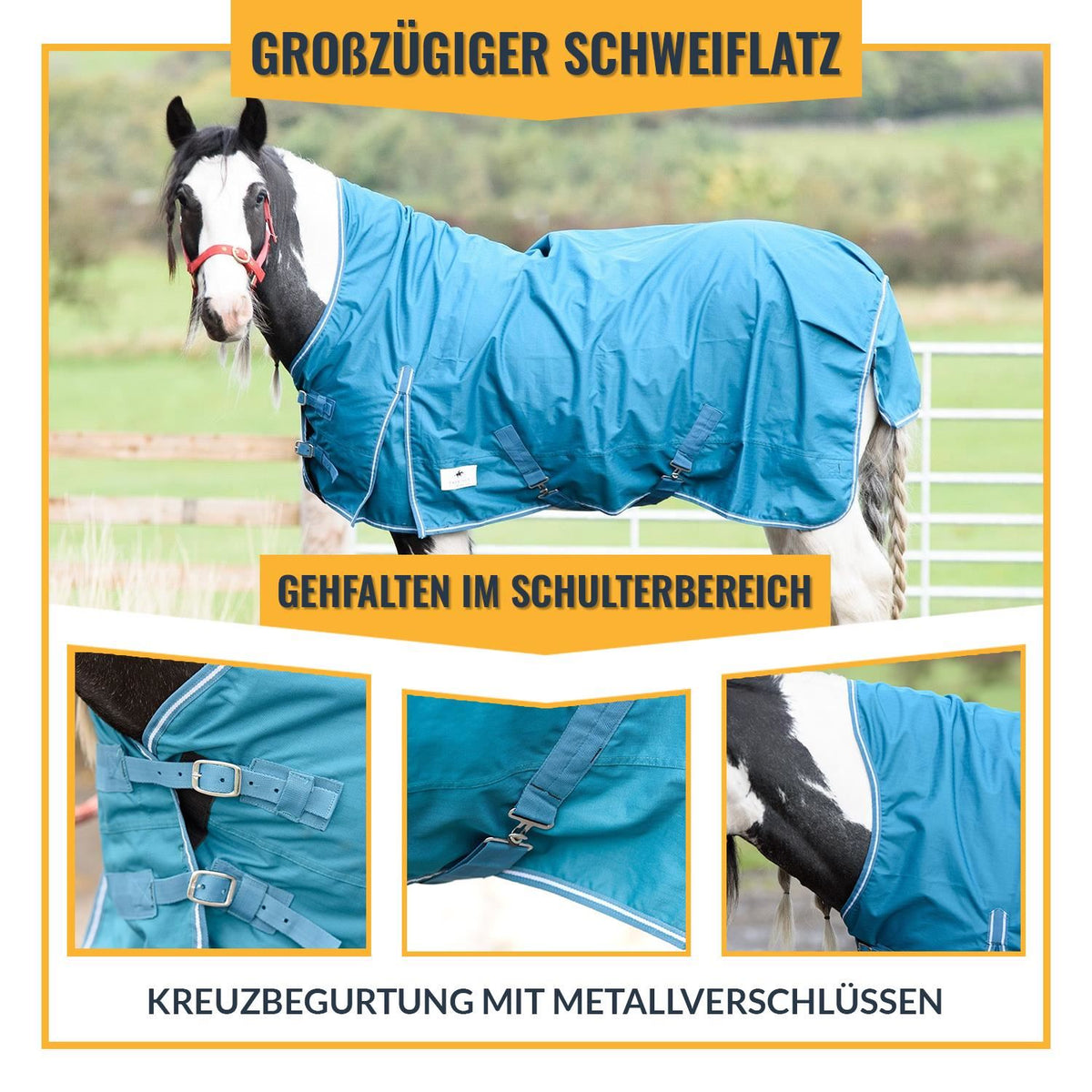 600D Lightweight Waterproof Horse Turnout Rug 0g No Fill Half Neck Turquoise