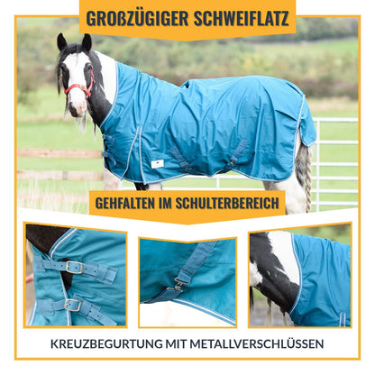 600D Lightweight Waterproof Horse Turnout Rug 0g No Fill Half Neck Turquoise