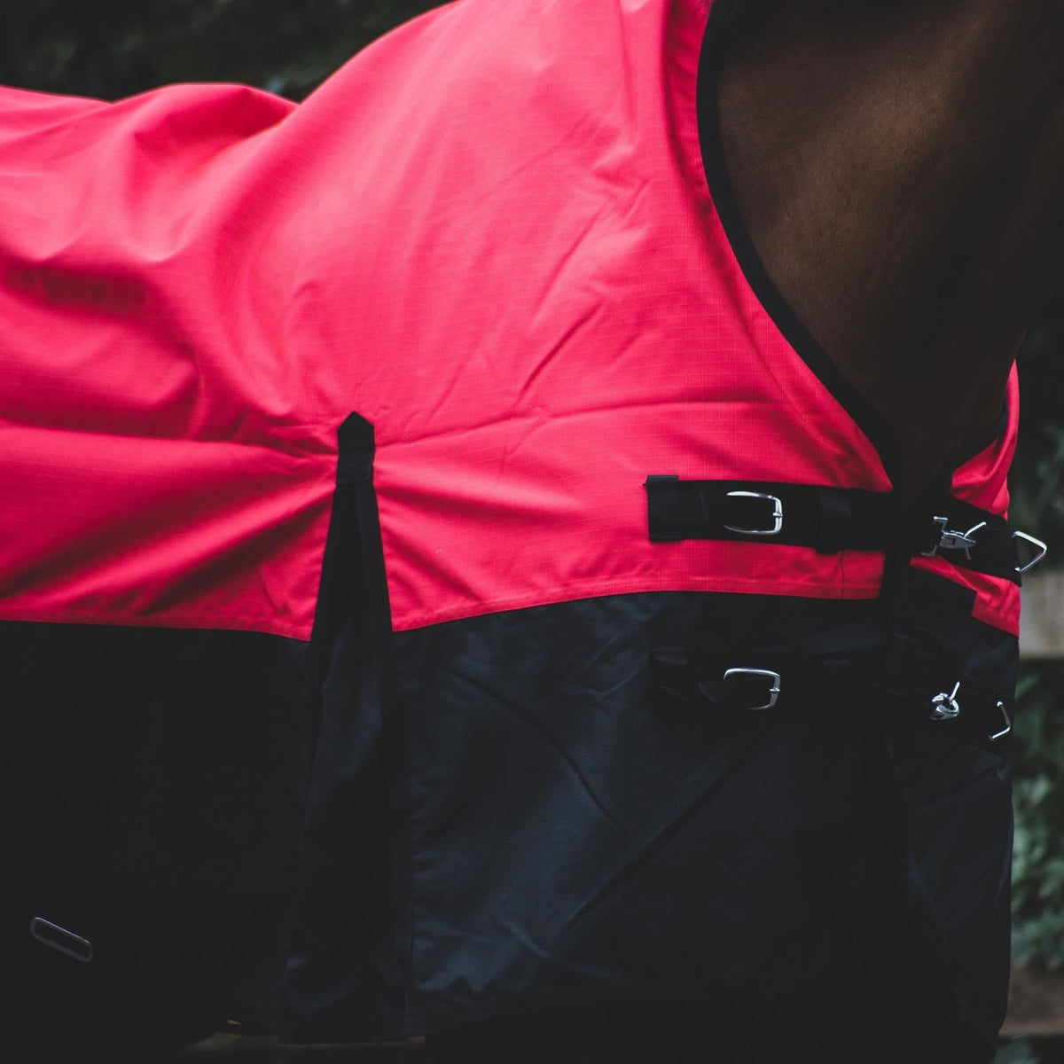 1200D Mediumweight Waterproof Horse Turnout Rug 100g Fill Half Neck Red/Black