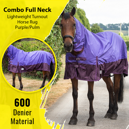 600D Mediumweight Waterproof Horse Turnout Rug 100g Fill Combo Full Neck Purple/Plum