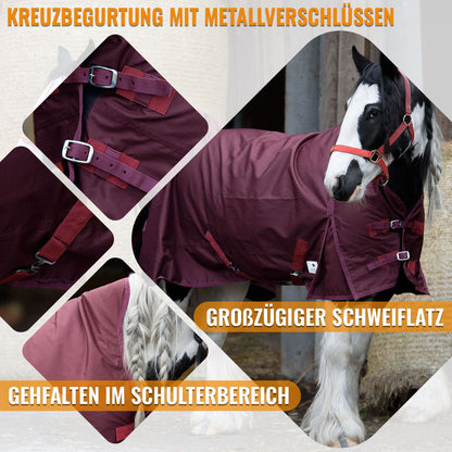 600D Mediumweight Waterproof Horse Turnout Rug 50g Fill Half Neck Burgundy