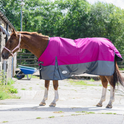 1200D Mediumweight Waterproof Horse Turnout Rug 50g Fill Standard Neck Raspberry/Grey
