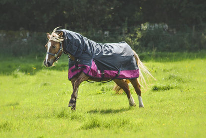 600D Mediumweight Waterproof Horse Turnout Rug 100g Fill Combo Full Neck Navy/Raspberry