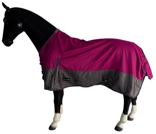 600D Lightweight Waterproof Horse Turnout Rug 0g No Fill Regular Neck Raspberry/Dark Grey