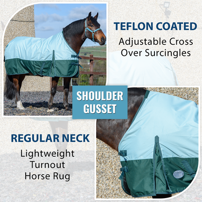 600D Lightweight Waterproof Horse Turnout Rug 0g No Fill Regular Neck Pista Aqua/Bottle Green