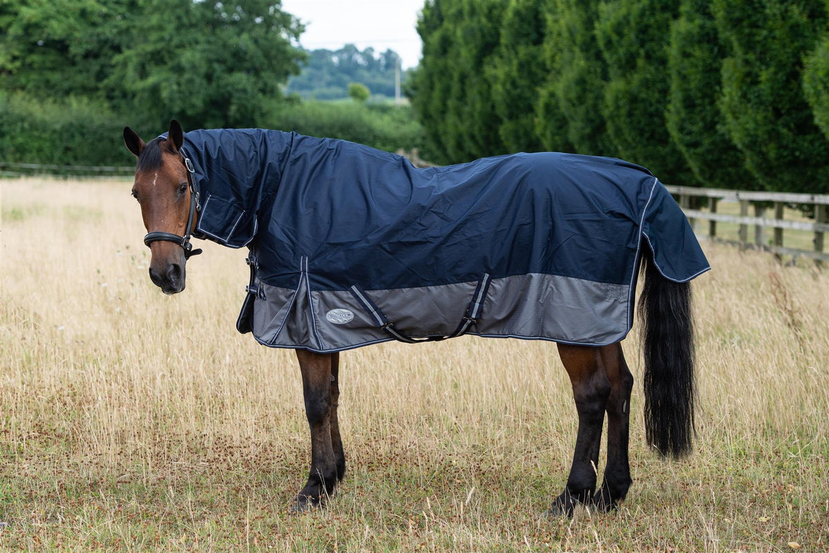 600D Lightweight Waterproof Horse Turnout Rug 0g No Fill Combo Full Neck Navy/Grey