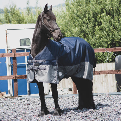 1200D Mediumweight Waterproof Horse Turnout Rug 100g Fill Standard Neck Navy/Grey