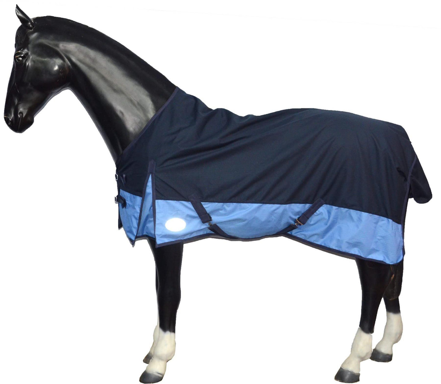 600D Lightweight Waterproof Horse Turnout Rug 0g No Fill Regular Neck Navy/Baby Blue