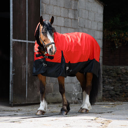 600D Mediumweight Waterproof Horse Turnout Rug 50g Fill Combo Full Neck Red/Black