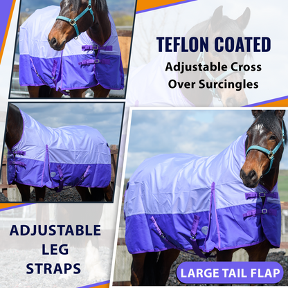 600D Lightweight Waterproof Horse Turnout Rug 0g No Fill Half Neck Lavender/Purple