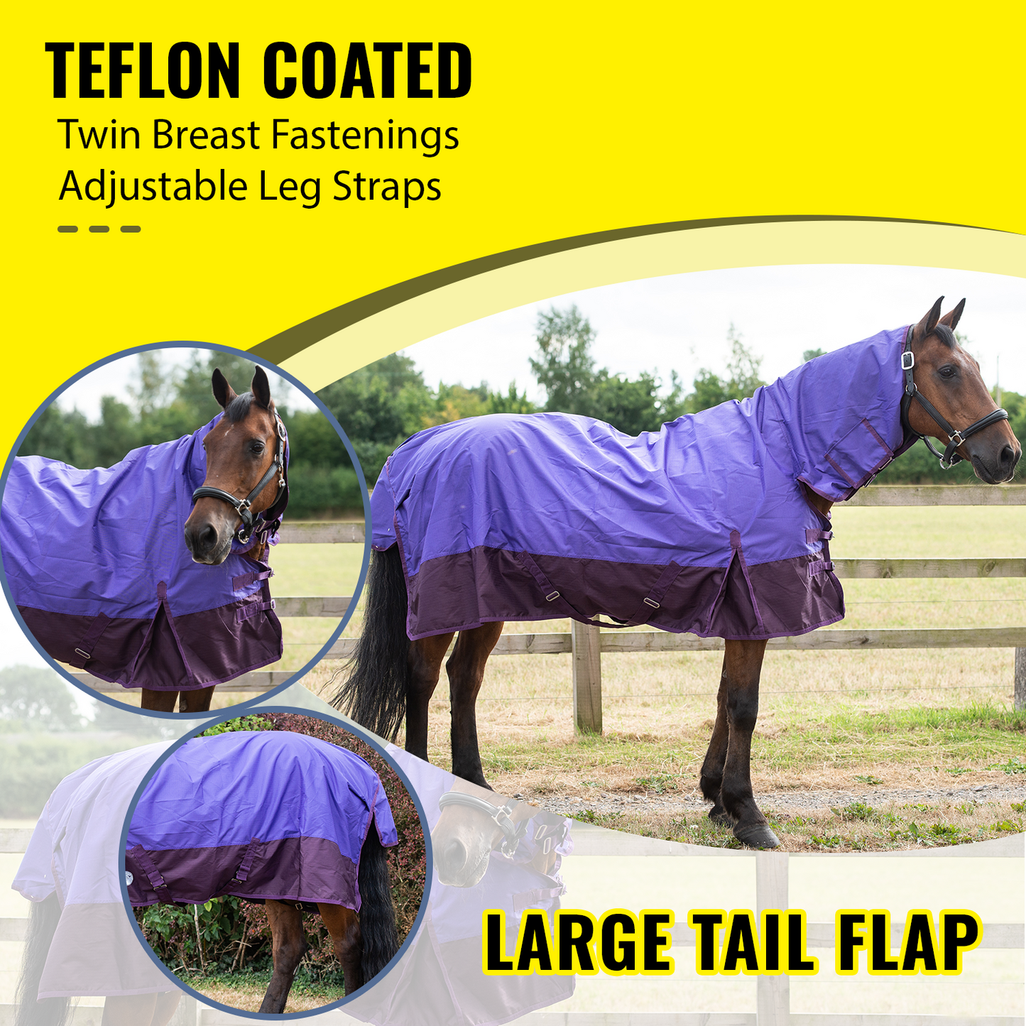 600D Mediumweight Waterproof Horse Turnout Rug 100g Fill Combo Full Neck Purple/Plum