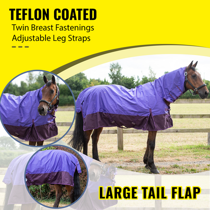 600D Mediumweight Waterproof Horse Turnout Rug 100g Fill Combo Full Neck Purple/Plum