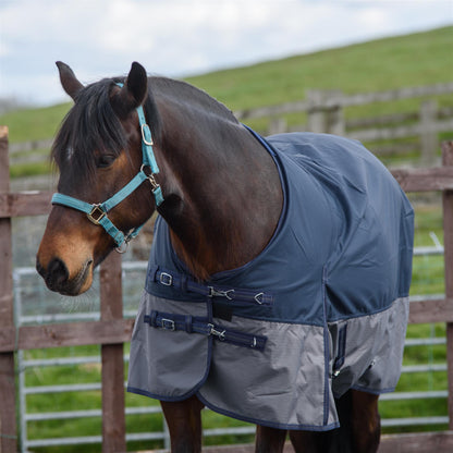 600D Lightweight Waterproof Horse Turnout Rug 0g No Fill Regular Neck Navy/Grey