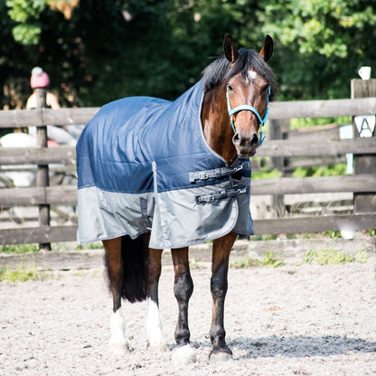 600D Lightweight Waterproof Horse Turnout Rug 0g No Fill Half Neck Fleece Lining Navy/Grey