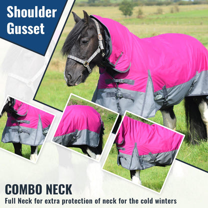 600D Lightweight Waterproof Horse Turnout Rug 0g No Fill Combo Full Neck Raspberry/Dark Grey