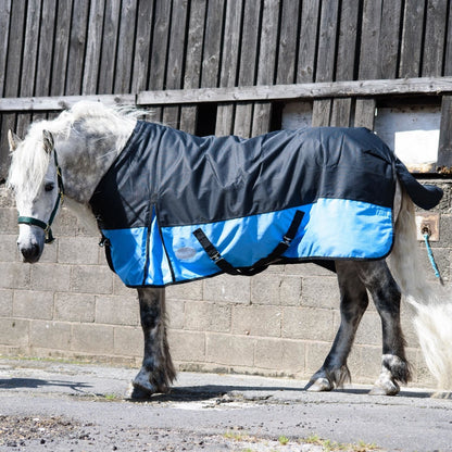 1200D Mediumweight Waterproof Horse Turnout Rug 100g Fill Standard Neck Black/Baby Blue