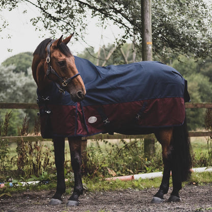 1200D Lightweight Waterproof Horse Turnout Rug 0g No Fill Standard Neck Navy/Burgundy