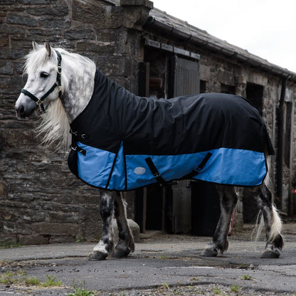 1200D Mediumweight Waterproof Horse Turnout Rug 100g Fill Half Neck Black/Baby Blue