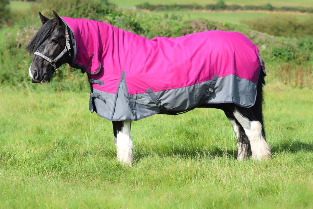 600D Lightweight Waterproof Horse Turnout Rug 0g No Fill Combo Full Neck Raspberry/Dark Grey