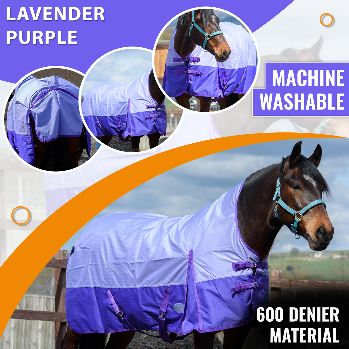 600D Lightweight Waterproof Horse Turnout Rug 0g No Fill Half Neck Lavender/Purple